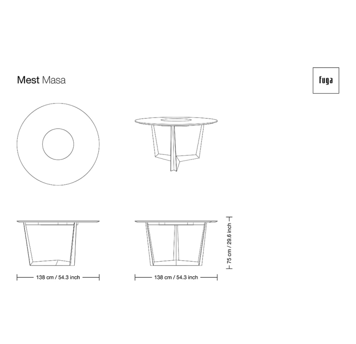 Стол обеденный MEST DINING TABLE Natural walnut veneer MARBLE AURA  160X160X75 СМ. (FUG00180)