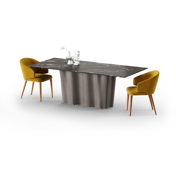 Стол обеденный SOFI DINING TABLE Glossy metal Natural walnut veneer  220X100X74 СМ. (FUG00176)