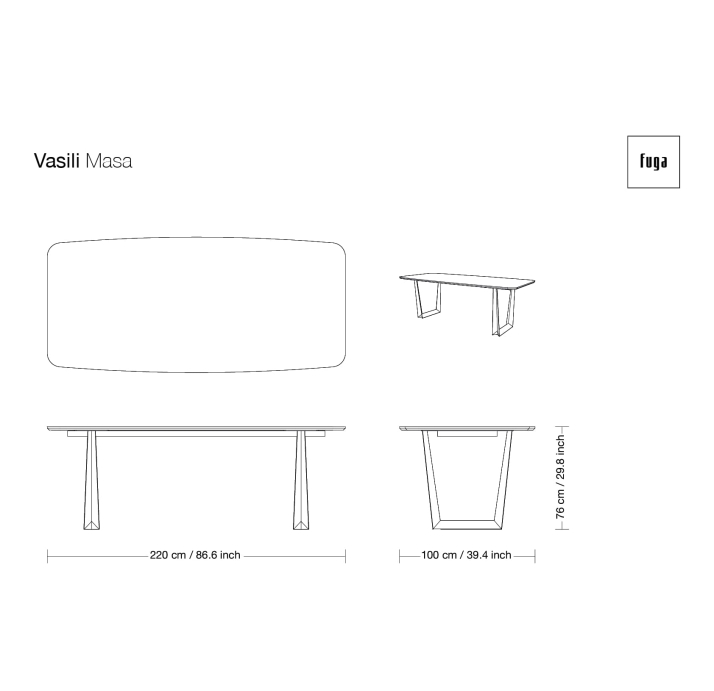 Стол обеденный VASILI DINING TABLE COPPER ELECTROSTATIC Natural walnut veneer  220X100X76 СМ. (FUG00