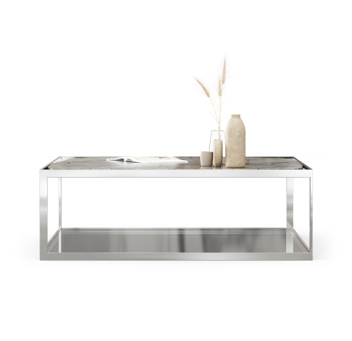 Стол журнальный ELABOR COFFEE TABLE Glossy metal MARBLE AURA  105X105X35 СМ. (FUG00187)