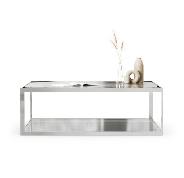 Стол журнальный ELABOR COFFEE TABLE Glossy metal MARBLE AURA  105X105X35 СМ. (FUG00187)