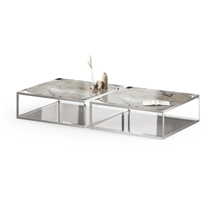 Стол журнальный ELABOR COFFEE TABLE Glossy metal MARBLE AURA  105X105X35 СМ. (FUG00187)