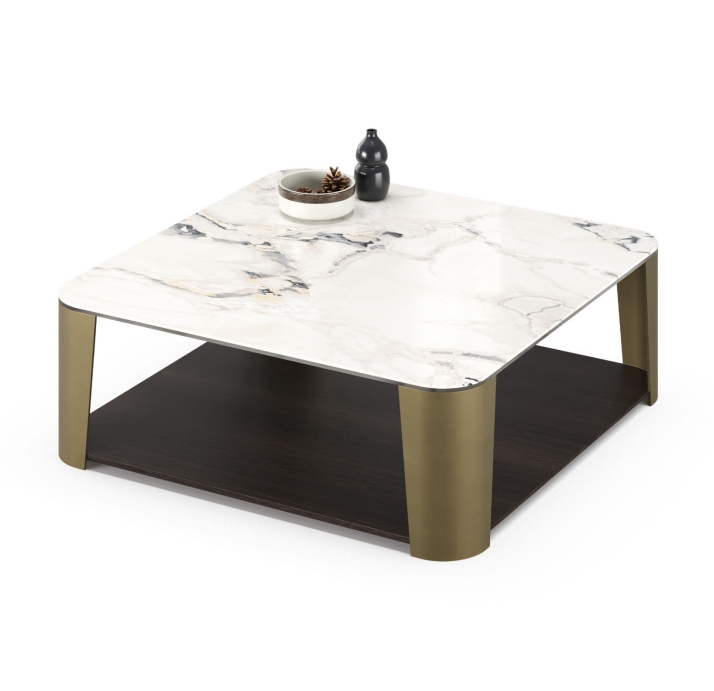 Стол журнальный BREDA COFFEE TABLE Anthracite Walnut Veneer VITALI PORCELAIN  103X103X35 СМ. (FUG001