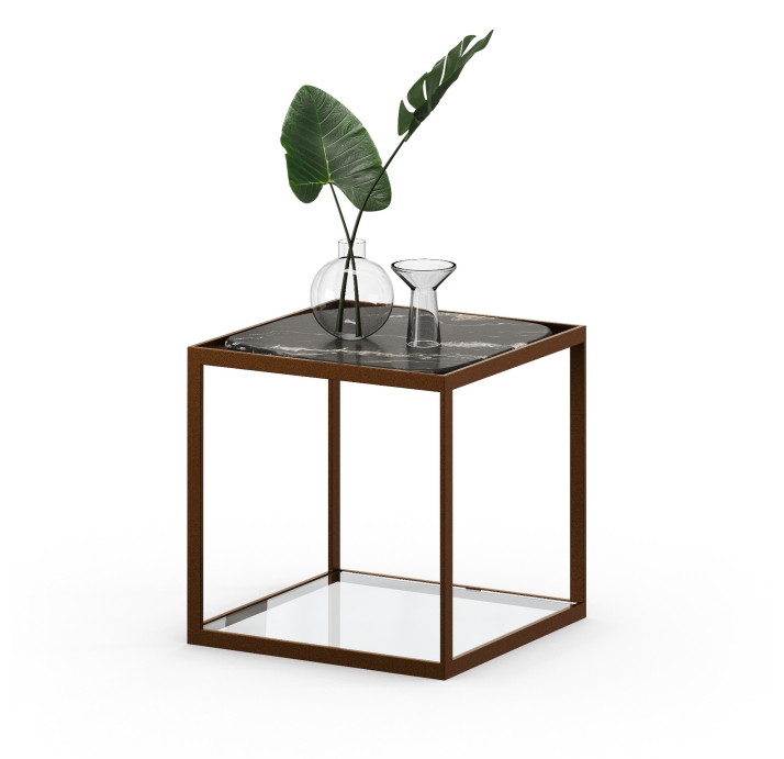 Стол журнальный ELABOR SIDE TABLE Glossy metal MARBLE AURA  55X55X55 СМ. (FUG00188)