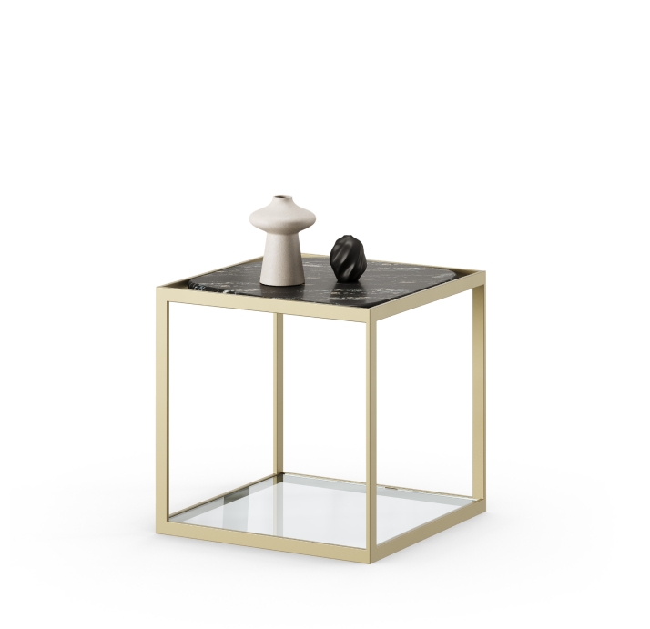 Стол журнальный ELABOR SIDE TABLE Glossy metal MARBLE AURA  55X55X55 СМ. (FUG00188)