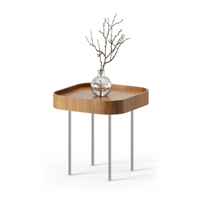 Стол журнальный DIEZ SIDE TABLE Glossy metal Natural walnut veneer  60X60X60 СМ. (FUG00190)