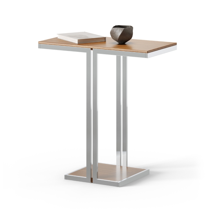 Стол журнальный ARTUS C NESTING TABLE Glossy metal Natural walnut veneer  52X26X55 СМ. (FUG00194)