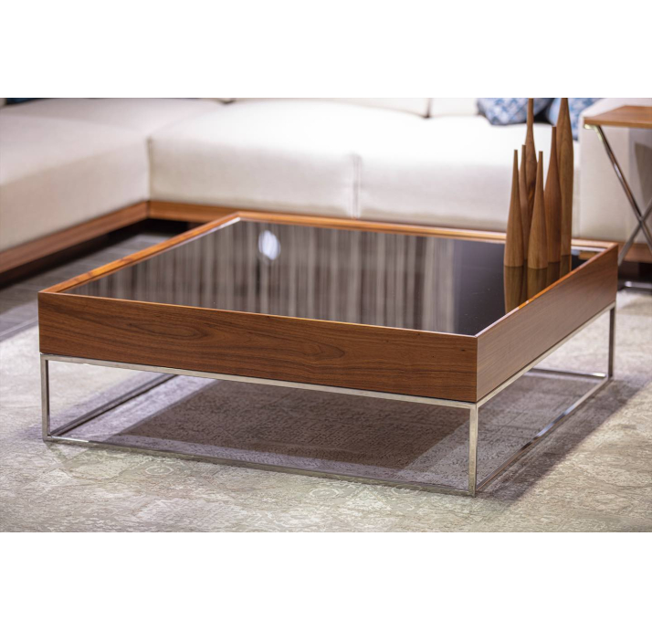 Стол журнальный NEWS COFFEE TABLE Nat. wal. veneer MIRROR SMOKE  110X110X37 СМ. (FUG00211)
