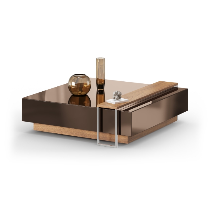 Стол журнальный MERLIN COFFEE TABLE Natural walnut veneer MIRROR BRONZE  103X103X27 СМ. (FUG00212)