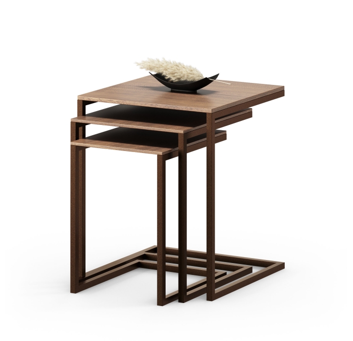 Стол журнальный KROMA NESTING SIDE TABLE Glossy metal Natural walnut veneer  50X62X60 СМ. (FUG00208)