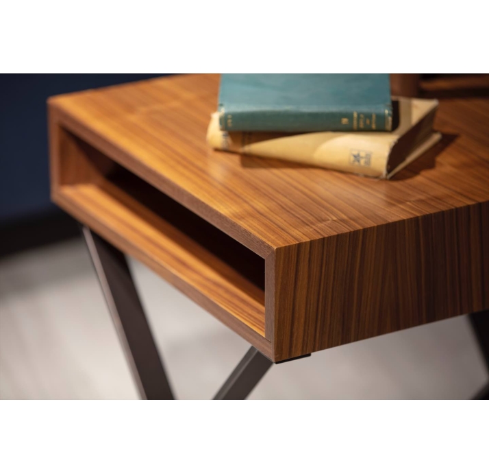 Стол журнальный X SIDE TABLE Glossy metal Natural walnut veneer  50X50X60 СМ. (FUG00221)