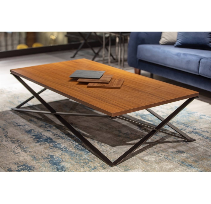 Стол журнальный 4X COFFEE TABLE Glossy metal Natural walnut veneer  103X103X37,5 СМ. (FUG00218)