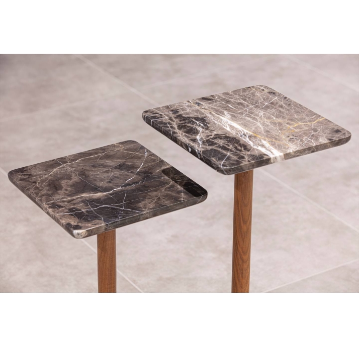 Стол журнальный HERMES SIDE TABLE Natural walnut veneer MARBLE AURA  26X26X60 СМ. (FUG00220)