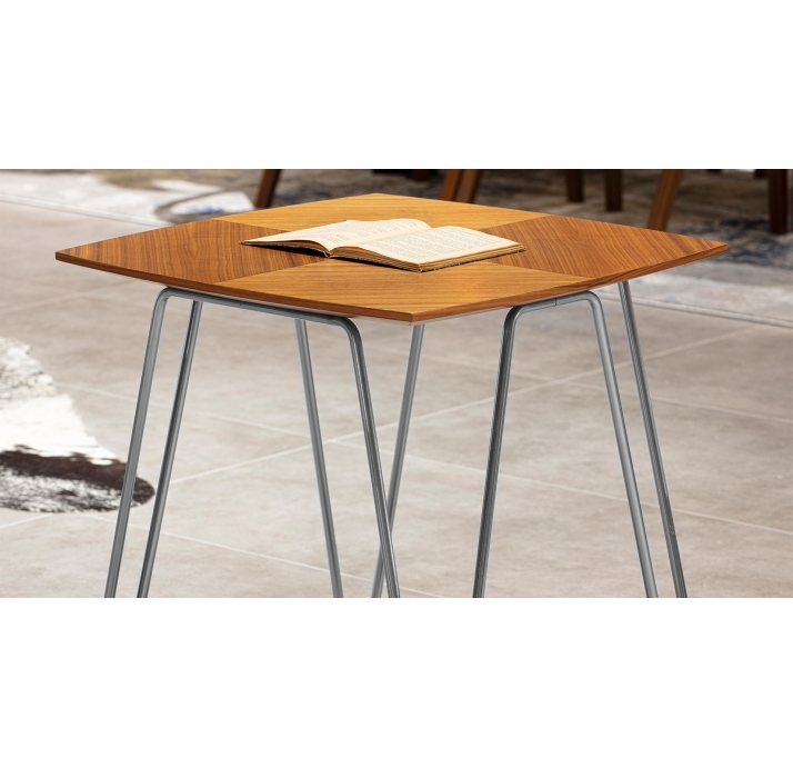 Стол журнальный MIRO SIDE TABLE Glossy metal Natural Marquetry  60X60X60,5 СМ. (FUG00224)