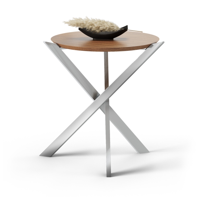 Стол журнальный TRIPOD SIDE TABLE Glossy metal Natural walnut veneer  52X52X60 СМ. (FUG00222)