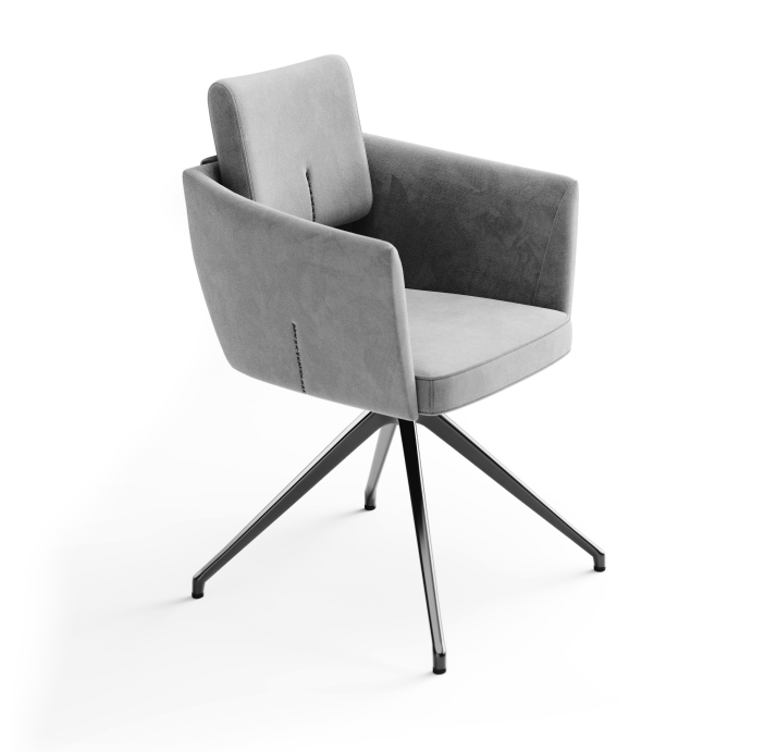 Стул крутящийся ALVA SWIVEL CHAIR VELLUTI SILVER  F101BLACK (ROM05993)