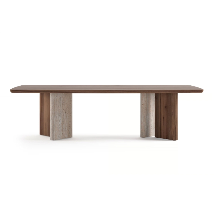 Стол обеденный AGATE DINING TABLE BROWN STONE MARBLE AMERICAN WALNUT  240X103X75 СМ. (NRM05800)
