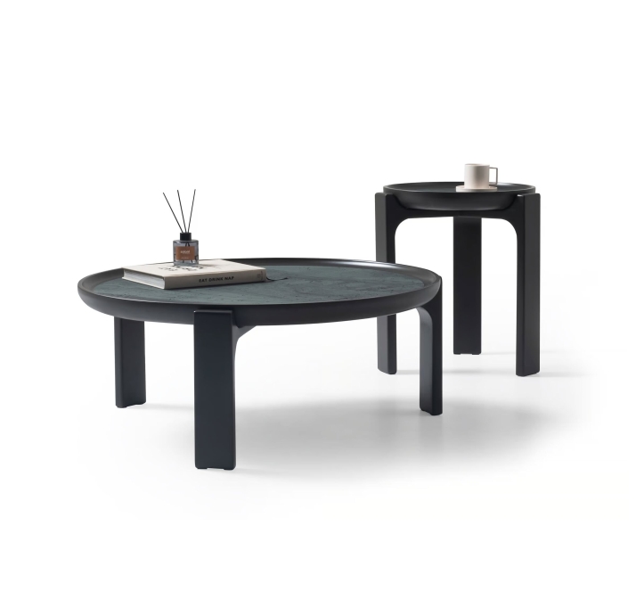 Стол журнальный DUBLIN COFFEE TABLE BLACK Grey travertine   90X93X37 СМ. (NRM05799)