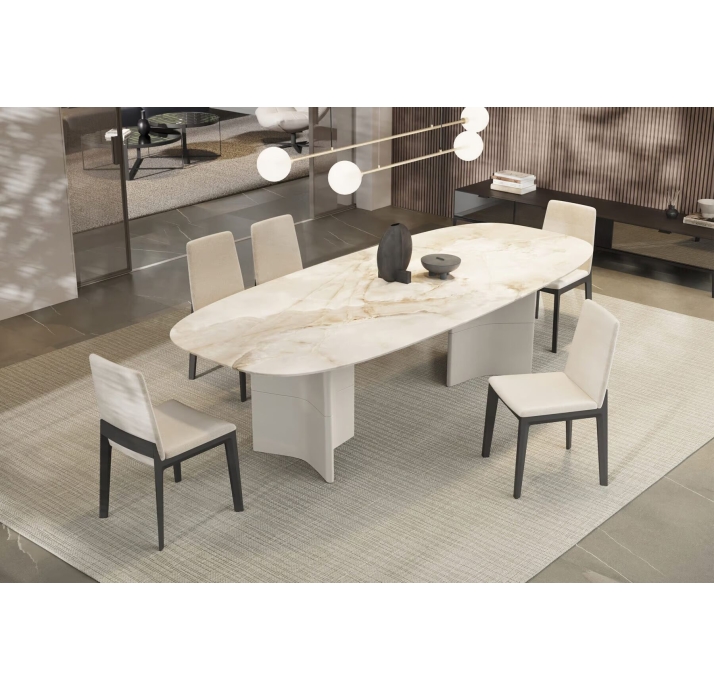 Стол обеденный ARK DINING TABLE BEIGE GLOSSY GRAY MARBLE  240X110X75 СМ. (NRM05813)