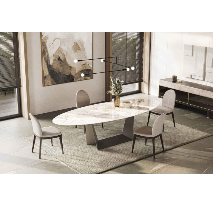 Стол обеденный AVORIO DINING TABLE BROWN GLOSSY GRAY MARBLE  200X100X75 СМ. ()