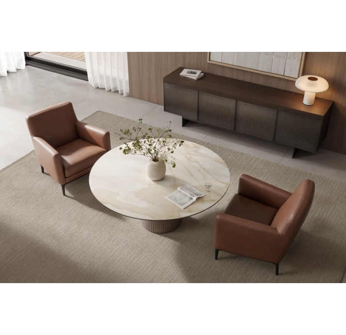Стол обеденный PILEA DINING TABLE BEIGE GLOSSY BEIGE MARBLE  150X150X65 СМ. ()