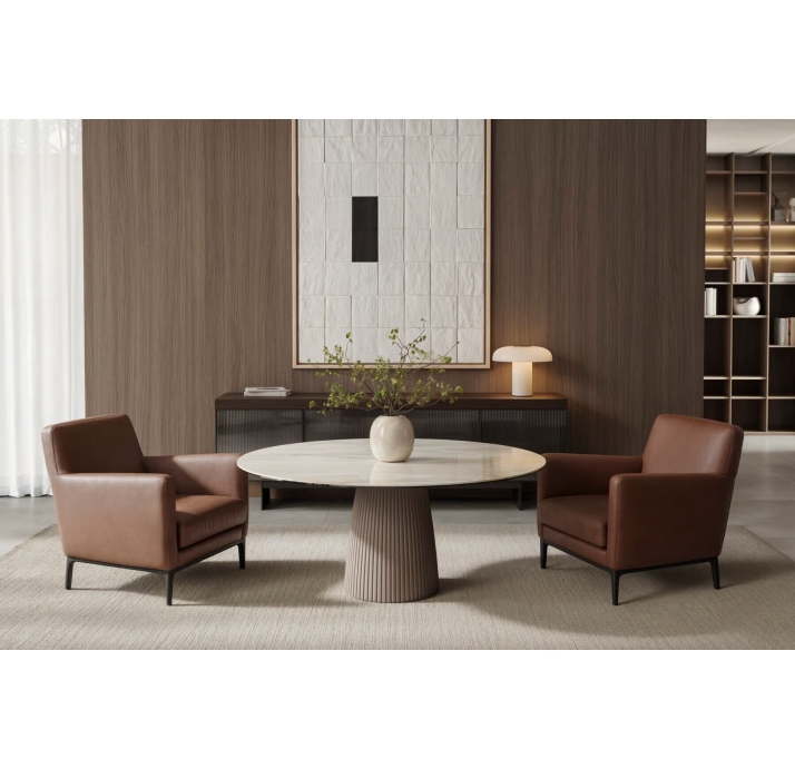 Стол обеденный PILEA DINING TABLE BEIGE GLOSSY BEIGE MARBLE  150X150X65 СМ. ()