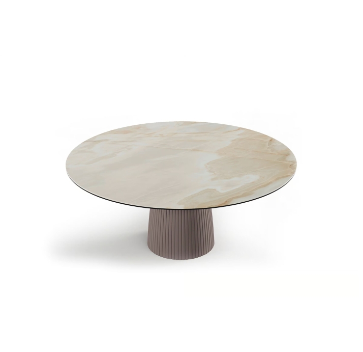 Стол обеденный PILEA DINING TABLE BEIGE GLOSSY BEIGE MARBLE  150X150X65 СМ. ()