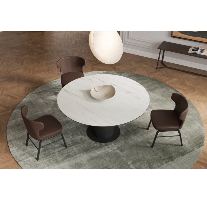 Стол обеденный SPIN DINING TABLE BLACK MATT GREY MARBLE  150X150X75 СМ. (NRM06079)