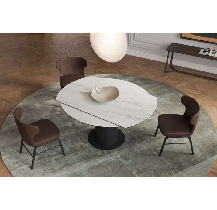 Стол обеденный SPIN DINING TABLE BLACK MATT GREY MARBLE  150X150X75 СМ. (NRM06079)