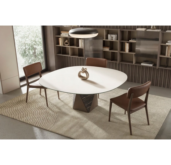 Стол обеденный PENTAGON DINING TABLE BROWN WHITE GLASS  150X150X65 СМ. ()