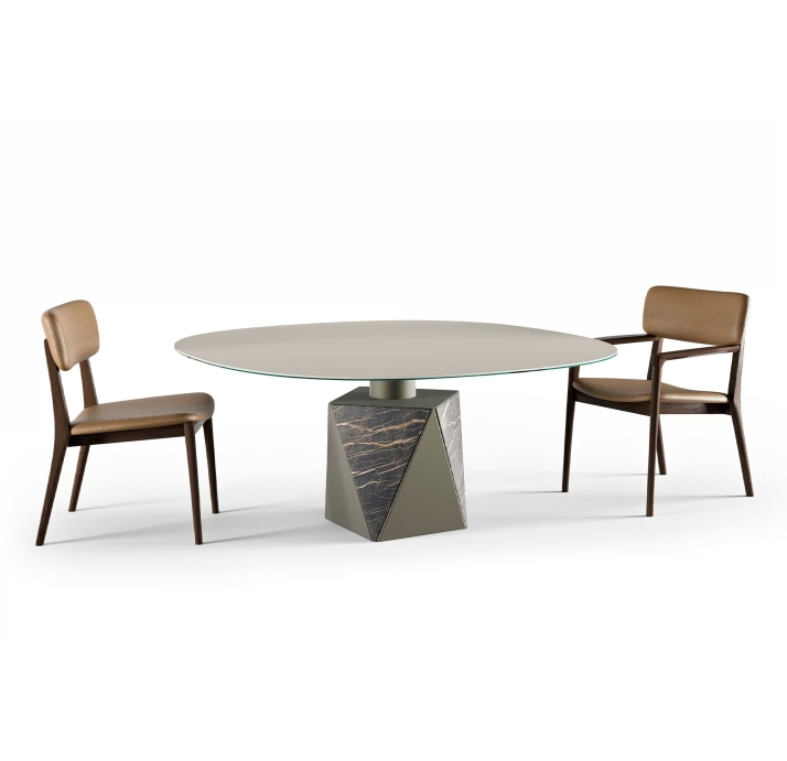Стол обеденный PENTAGON DINING TABLE BROWN WHITE GLASS  150X150X65 СМ. ()