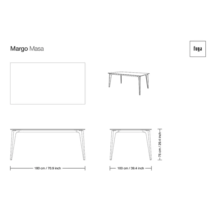 Стол обеденный MARGO DINING TABLE Nat. wal. veneer Natural walnut veneer  220X100X75 СМ. (FUG00178)
