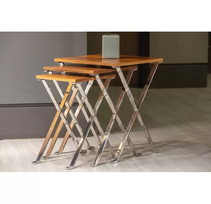Стол журнальный X NESTING TABLE Glossy metal Natural walnut veneer  50X50X62 СМ. (FUG00207)