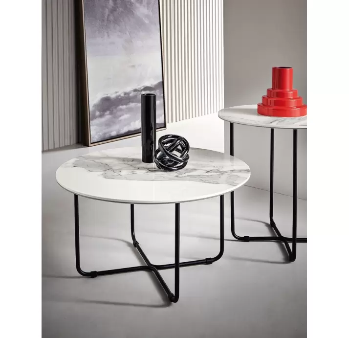 Стол журнальный PARADISO COFFEE TABLE NERO MARBLE EFFECT GLOSSY BIANCO STATUARIO  60X60X33 СМ. (NRM0