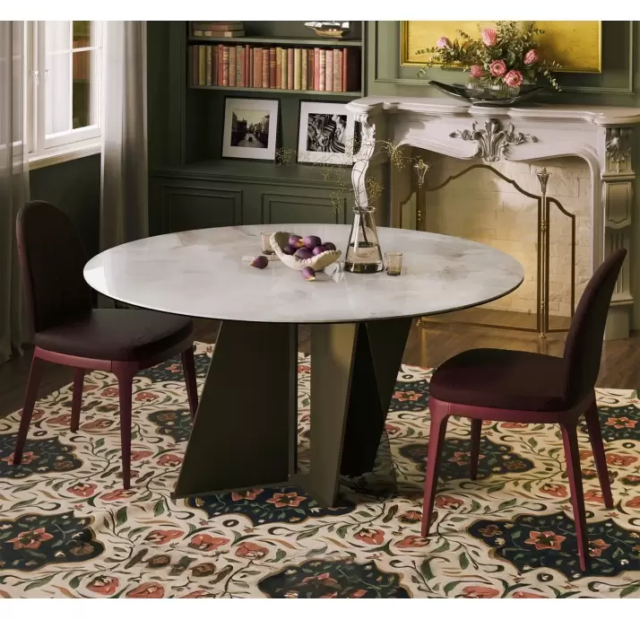 Стол обеденный VERA DINING TABLE BROWN GLOSSY BEIGE MARBLE  150X150X75 СМ. (NRM06077)