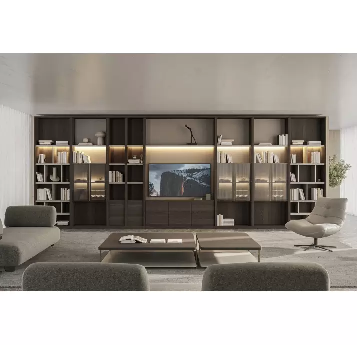 Стеллаж прямой SAVONA BOOKSHELF WALNUT WALNUT GLASS 88X31X270 СМ. (NRM05974)