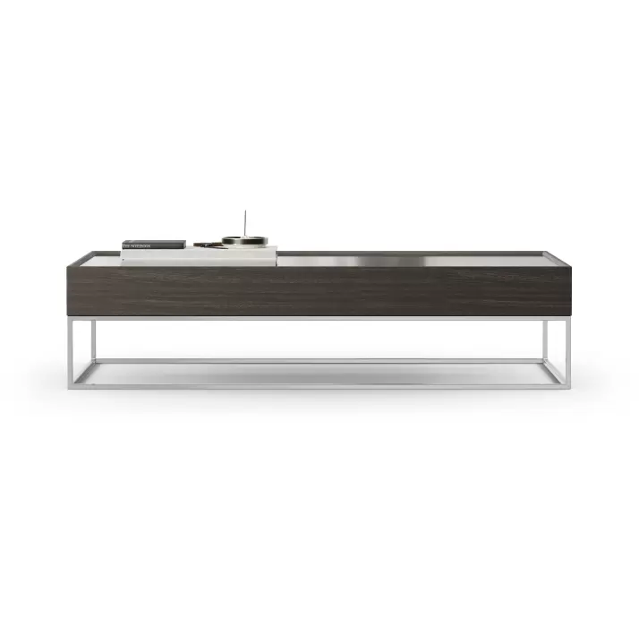 Стол журнальный NEWS COFFEE TABLE COPPER ELECTROSTATIC MIRROR BRONZE Natural walnut veneer 110X110X3