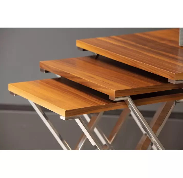 Стол журнальный X NESTING TABLE Glossy metal Natural walnut veneer  50X50X62 СМ. (FUG00207)