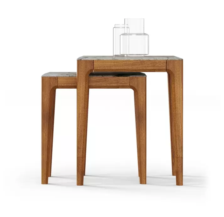 Стол журнальный PURA NESTING COFFEE TABLE Nat. wal. veneer MARBLE AURA  50X50X60 СМ. (FUG00203)