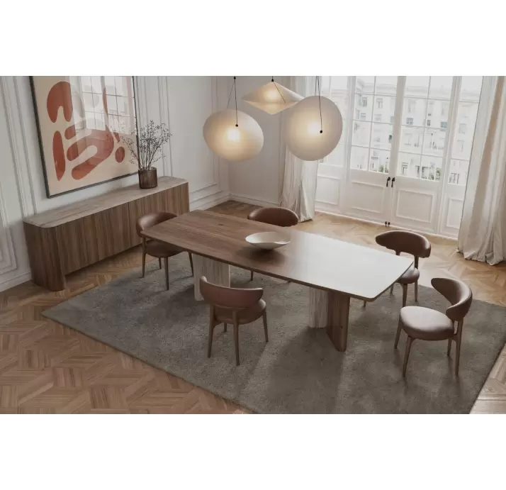 Стол обеденный AGATE DINING TABLE BROWN STONE MARBLE AMERICAN WALNUT  275X103X75 СМ. (NRM05801)