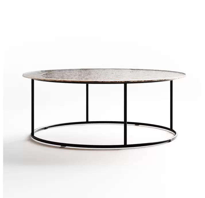 Стол журнальный ZEN COFFEE TABLE NERO VETRO MARTELLATO BRONZO  90X90X33 СМ. (NRM00677)