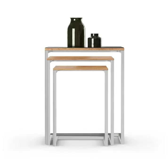 Стол приставной KROMA NESTING 3-SEAT COFFEE TABLE Glossy metal BRONZE MIRROR Natural walnut veneer 1