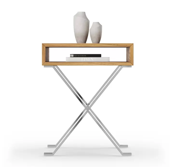 Стол журнальный X SIDE TABLE Glossy metal Natural walnut veneer  50X50X60 СМ. (FUG00221)