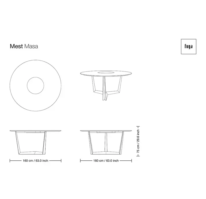 Стол обеденный MEST DINING TABLE Nat. wal. veneer MARBLE AURA  160X160X75 СМ. (FUG00180)