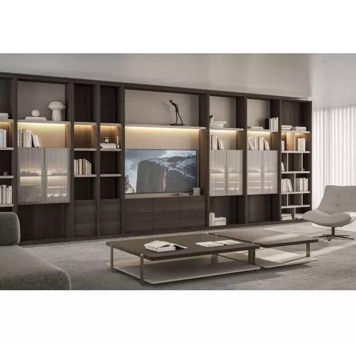 Стеллаж прямой SAVONA BOOKSHELF WALNUT WALNUT GLASS 88X31X270 СМ. (NRM05974)