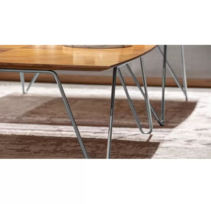 Стол журнальный MIRO COFFEE TABLE Glossy metal Natural Marquetry  103X103X41,5 СМ. (FUG00217)
