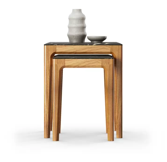 Стол журнальный PURA NESTING COFFEE TABLE Nat. wal. veneer MARBLE AURA  50X50X60 СМ. (FUG00203)