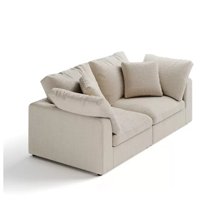 Диван CLOUD B96-200-96B/44/45/Бежевый PEARL 106 FABRIC/Гусиный пух-перо/встроенные/