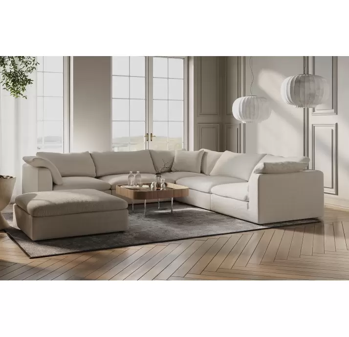 Диван CLOUD B102-304-304B/44/45/Бежевый PEARL 106 FABRIC/Гусиный пух-перо/встроенные/