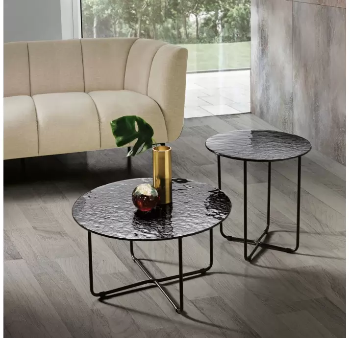 Стол журнальный PARADISO COFFEE TABLE NERO VETRO MARTELLATO FUME  60X60X33 СМ. (NRM00589)